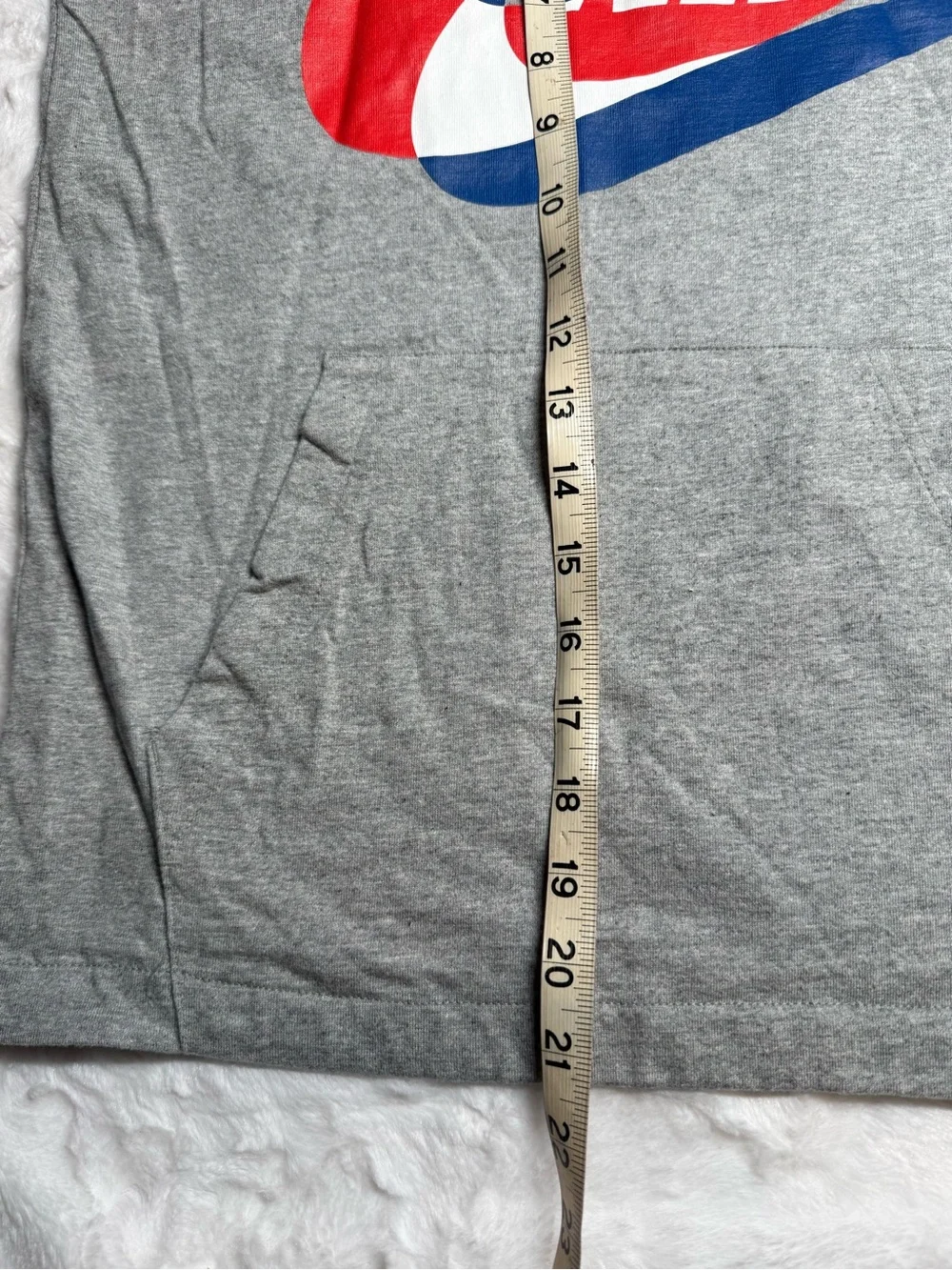 Nike Boys Gray Hooded Jersey with Red White and Blue Logo